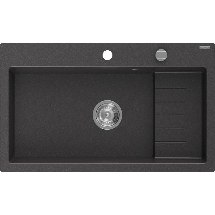 Mexen Omar granieten spoelbak, 1 kom, 800 x 480 mm, gespikkeld zwart, chromen sifon - 6520801005-76