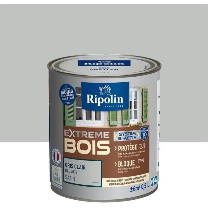 RIPOLIN High Protection Satin Wood Paint for 10 Years that Protects and Enhances Your Wood - Light Grey