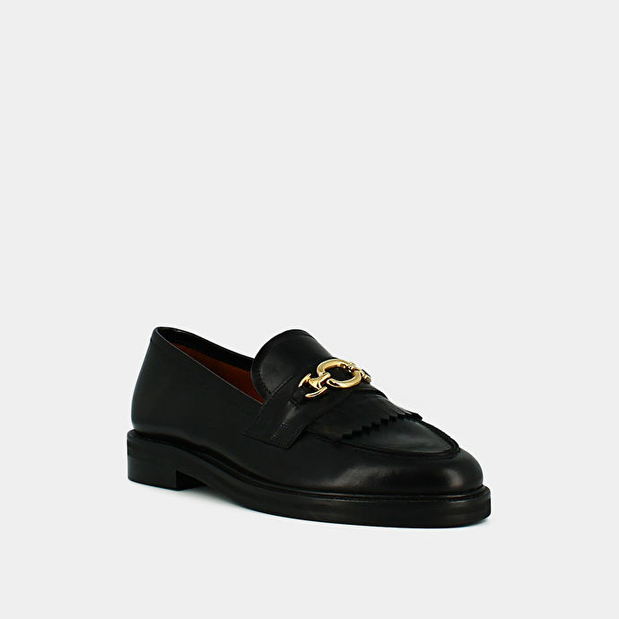 Mocassins à boucles dorées  en cuir noir