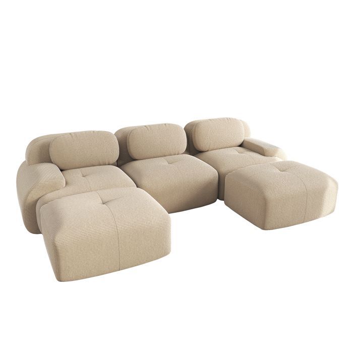 Modular U-shaped corner sofa in beige corduroy, 298x178 cm - 32D HR foam, non-slip, delivered assembled