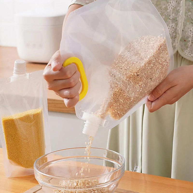 Lot de 5 sacs de rangement pour céréales, portables, résistants aux insectes et à l'humidité, recyclables et transparents.