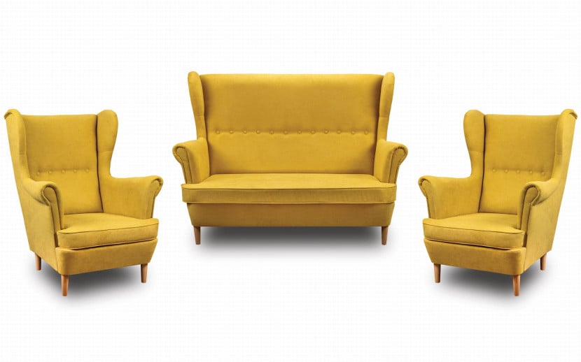 Zestaw wypoczynkowy uszak sofa   2x fotel Żółty