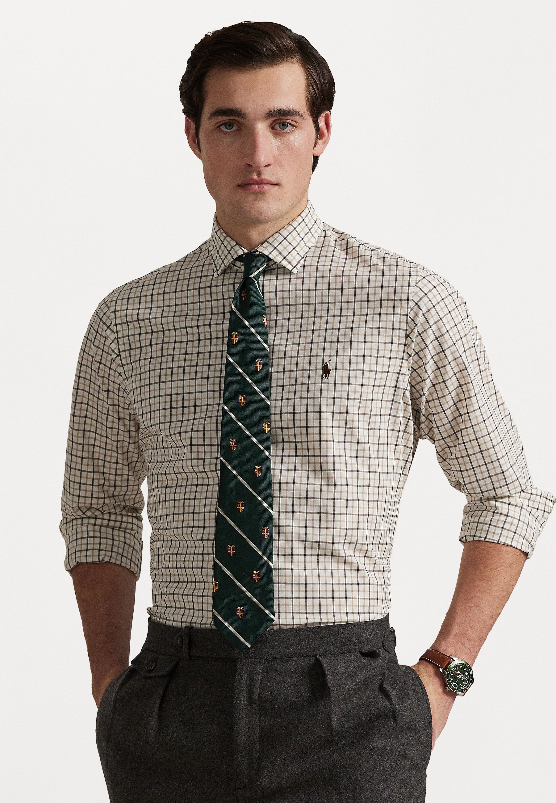 Polo Ralph Lauren CUSTOM FIT PLAID STRETCH POPLIN SHIRT - Shirt - crème/bruin