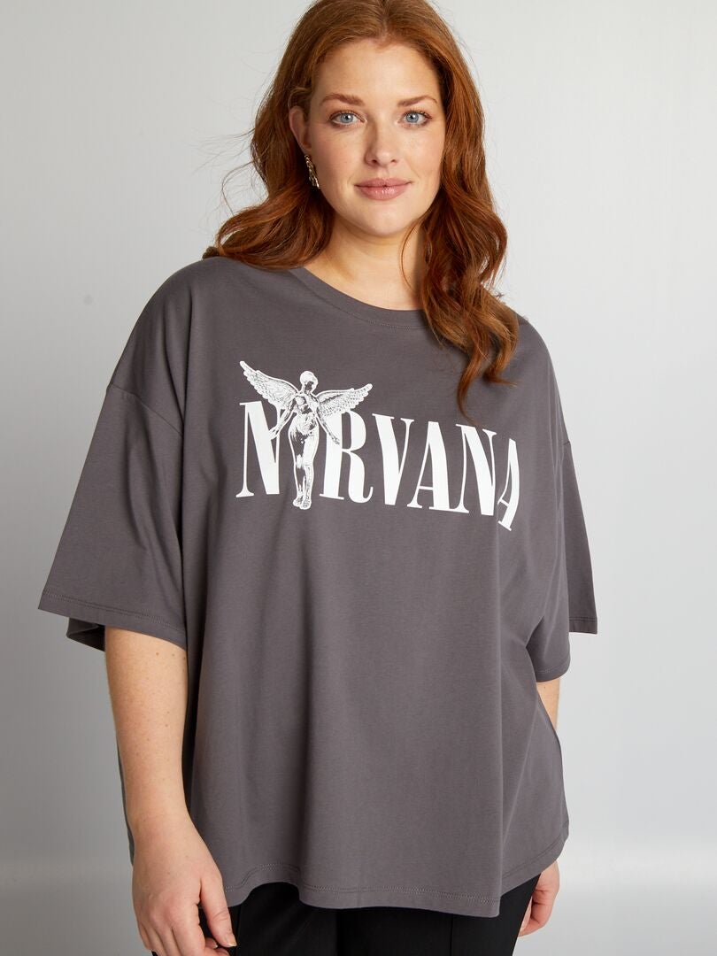 Camiseta de gola redonda 'Nirvana' - Cinza