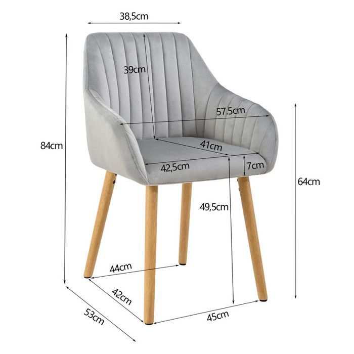 Goeurvant Minimalist Chairs with Comfortable Backrest, Ergonomic Armrests and Solid Wooden Legs - Set of 2 - Light Grey