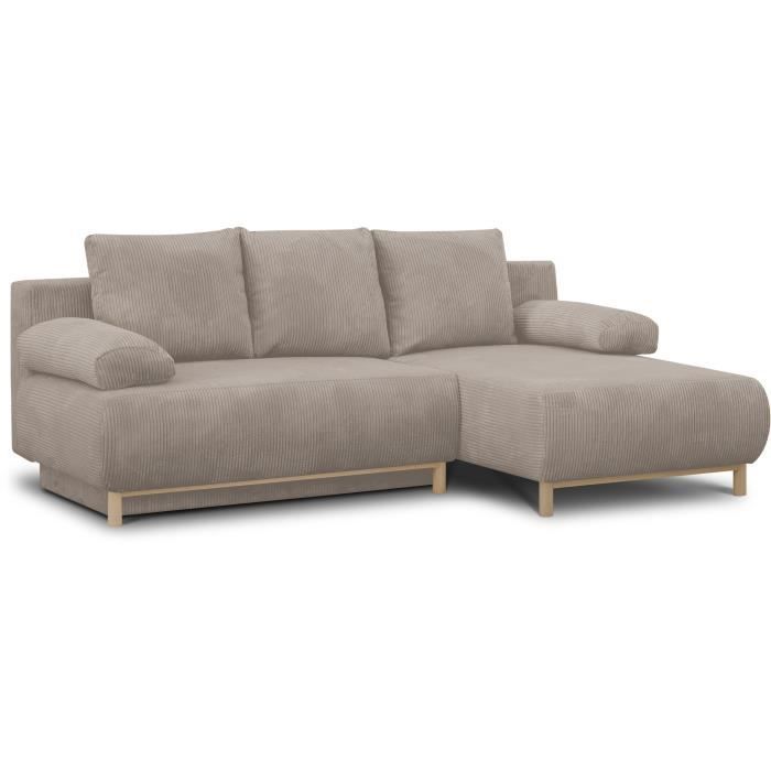 Converteerbare hoekbank rechts - 3-zits - MIKA - Taupe corduroy stof - Opbergvak - 192 x 84 x 93 cm