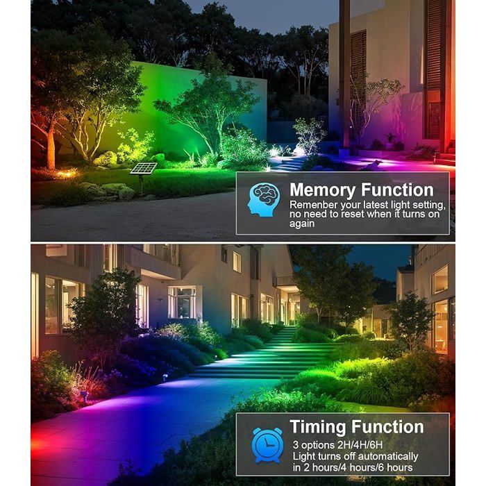 Focos solares exteriores RGB 6 en 1 con control remoto (10 x 6 focos)