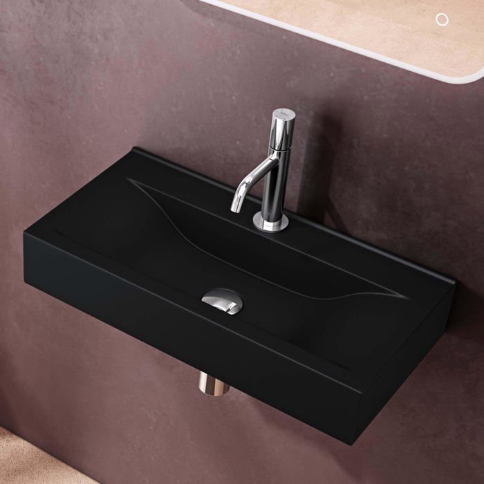 Lavabo de pared o de encimera doporro, lavabo suspendido, diseño Brüssel, 108 g, 62 x 32 x 11 cm, negro mate