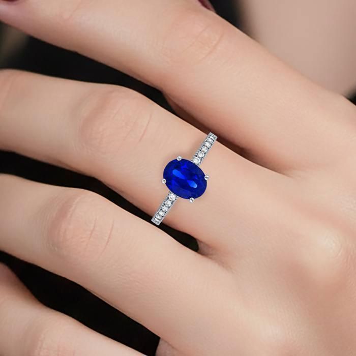 Anello da donna in argento sterling 925 rodiato – Zirconia cubica blu intenso – Fascia con pietre di zirconia incastonate – Elegante gioiello con punzone – Idea regalo