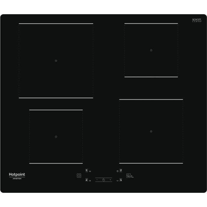 Table de cuisson induction - HOTPOINT - 4 foyers - L60 cm - HQ5660SNE - 7200 W - Rêvetement verre noir