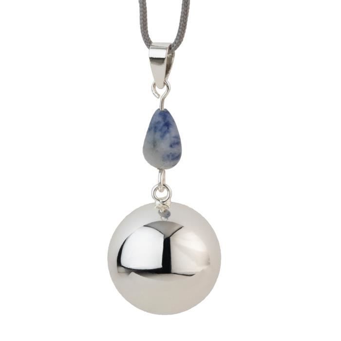Collier Sautoir De Grossesse Musicale - Bola - Avec Chaîne - Silver Blue Grey Stone