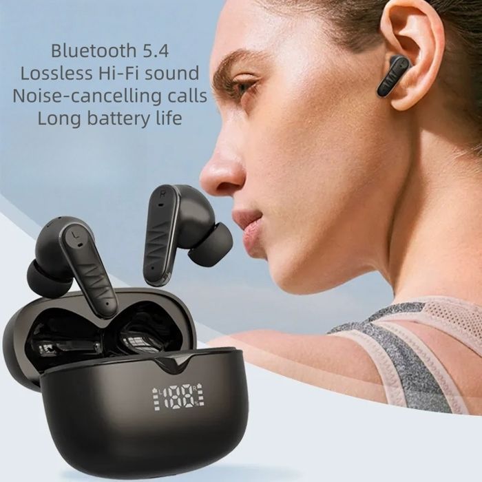 Auricolari wireless Bluetooth 5.4, impermeabili IPX5, con cancellazione del rumore - Neri