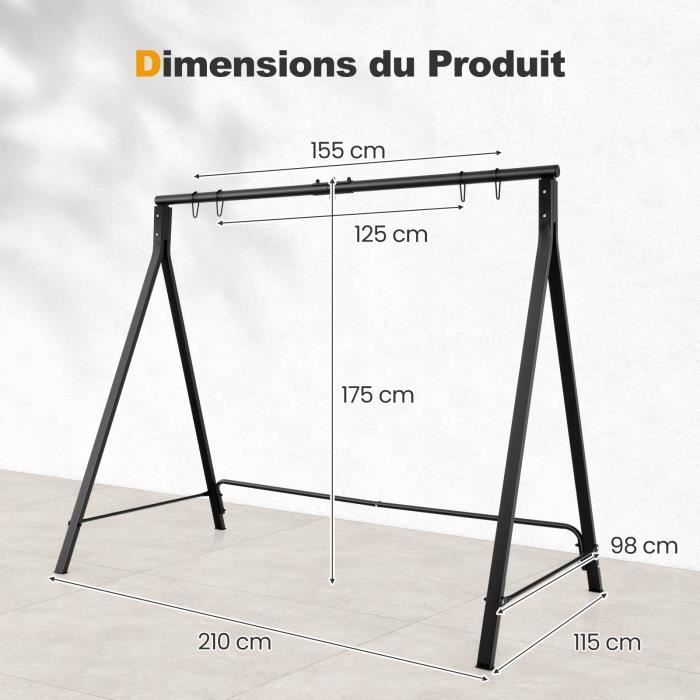 COSTWAY Metal Swing Set - A-Frame Structure - 5 Suspension Rings - 160kg Load Capacity - Tree Saucer Swing - Terrace