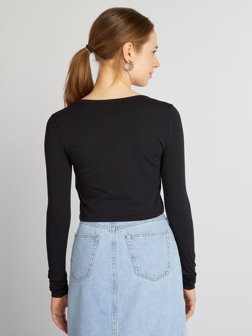 Top cropped de manga comprida - preto