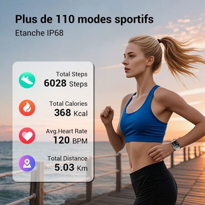 FeipuQu Montre Connectée Femme Appel 1.91' HD Smartwatch avec Lampe de poche Assistant vocal IP68 Pédomètre 120+ Sport