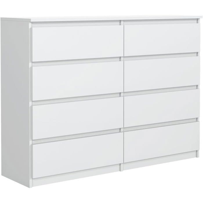 8-drawer chest - Meblocker - 140 cm - Spacious Storage Unit - Living Room, Office, Bedroom & Children's Room - White