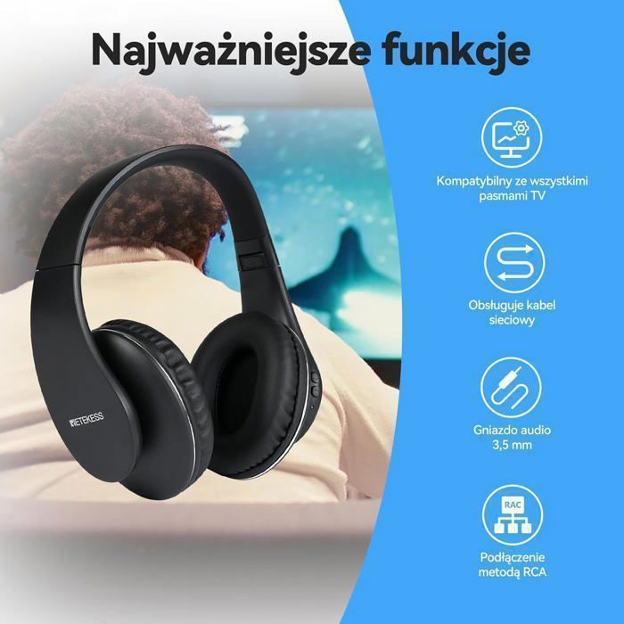 Retekess TA005P Wireless TV Headphones, Wireless Headphones for TV, Second Generation, Comfortable to Wear, High-Resolution Sound Quality