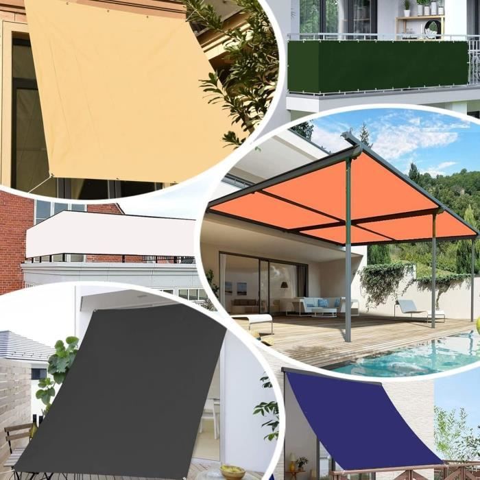 Toldo retangular para varanda, impermeável e resistente aos raios UV - LITREVE - 2,5 x 5 m - Cinza - 250 g/m² - Inclui 4 cordas
