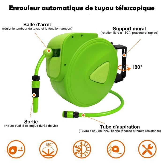 Enrouleur de tuyau d'arrosage automatique mural LZQ - 28m+2m, 9 modèles de distribution d'eau