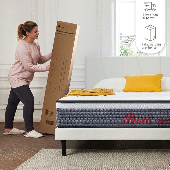 Colchón INRE de espuma viscoelástica de 140x190 cm, 20 cm de grosor, firmeza óptima, 7 zonas ergonómicas.