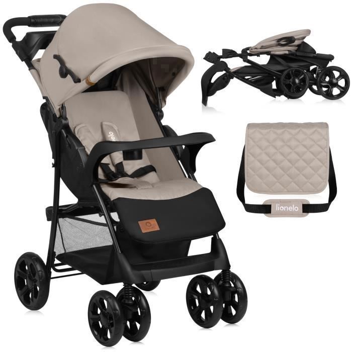 LIONELO Emma Lightweight Stroller - Quick Fold - 6-36 Months - Bag Included - Large Basket - Beige