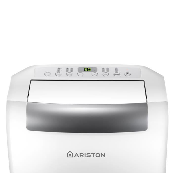 Ariston Mobis 10 Plus, Climatiseur Mobile Compact 3 en 1, 10.000 Btu-h, Silencieux, Filtre Anti-Odeur, Classe Energétique A+