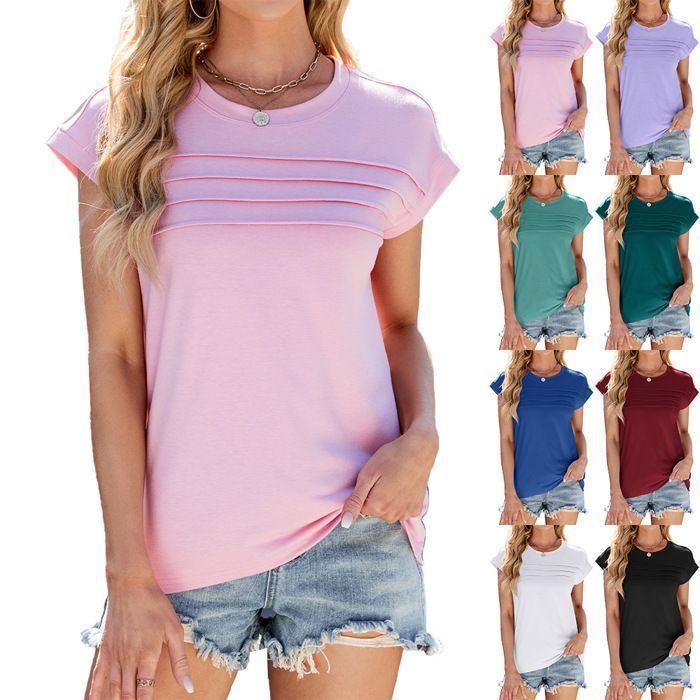 T-Shirt Femme Ete Manches Courtes Col Rond Casual Tee Shirt Lache Confortable Couleur Unie - Taille EU - Blanc