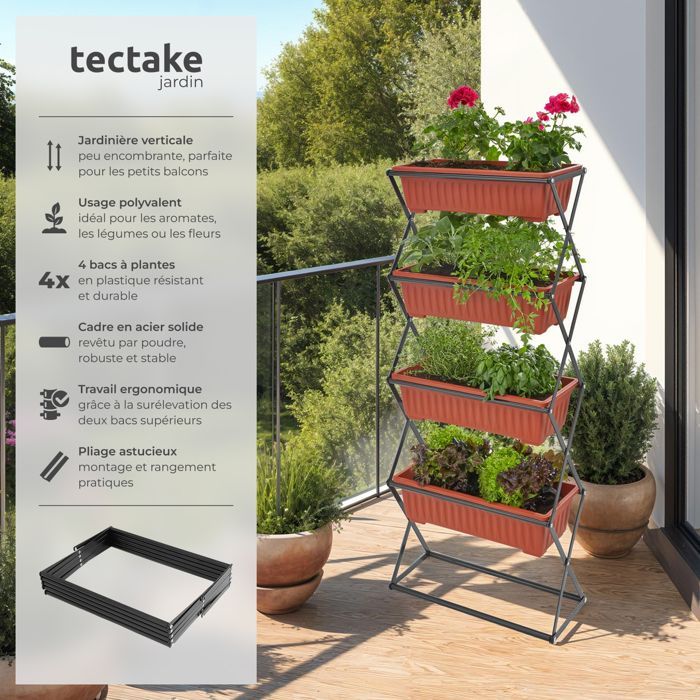 Carré potager - TECTAKE - Jardinière verticale en polypropylène 52 x 21 x 127 cm - Marron