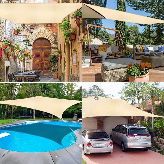 Vela ombreggiante impermeabile 3x4 m - Rettangolare - Tessuto Oxford 420D con protezione UV al 95% - HYKJSIDE - Tessuto ombreggiante resistente agli strappi