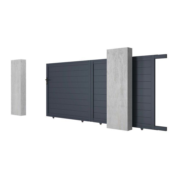Portail coulissant aluminium plein (L374 x H165 cm hors tout) anthracite - NAZARIO