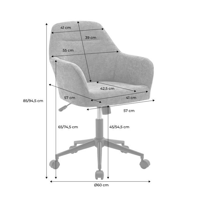Chaise de bureau à roulettes ajustable métal et bouclette STAN