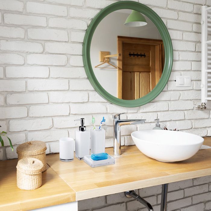 Relaxdays Bathroom Accessories 4-Piece Set: Soap Dispenser, Tumbler, Toothbrush Holder, Plastic Soap Dish, White