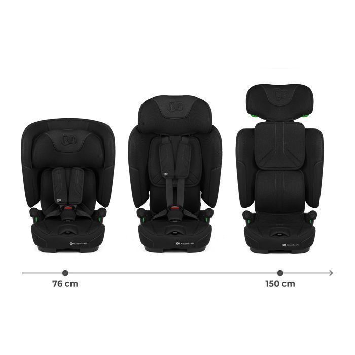 Seggiolino auto Kinderkraft FIX2GO I-SIZE, 76–150 cm, da 15 mesi a 12 anni, ISOFIX, schienale pieghevole, facile da trasportare, nero.