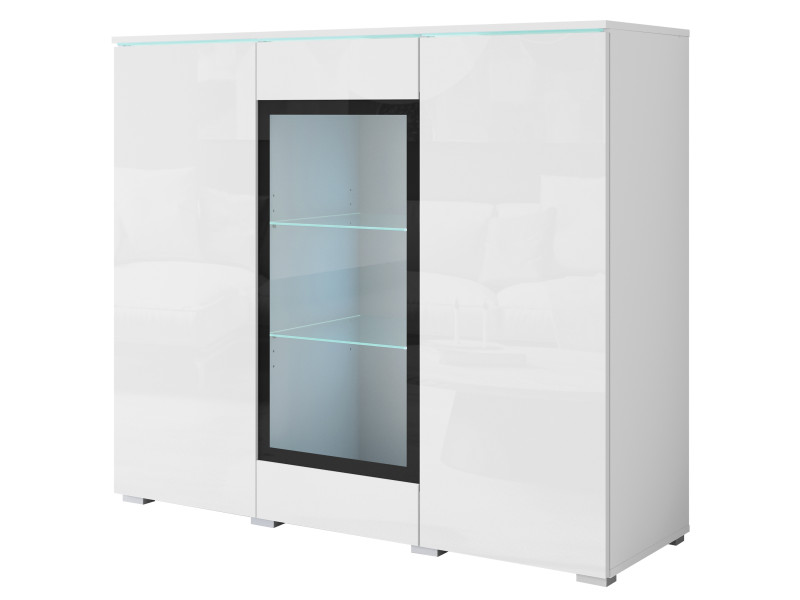 Komoda z przeszkleniem VEVE 120 cm , w kolorze biały/biały połysk