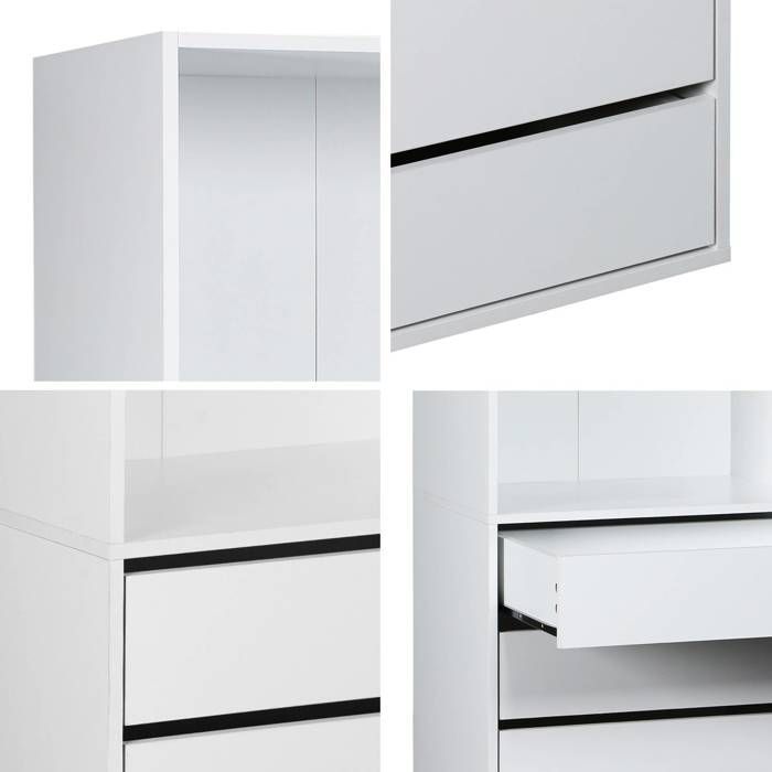 Armario con 5 cajones y 2 estantes. Color blanco. Paneles laminados.