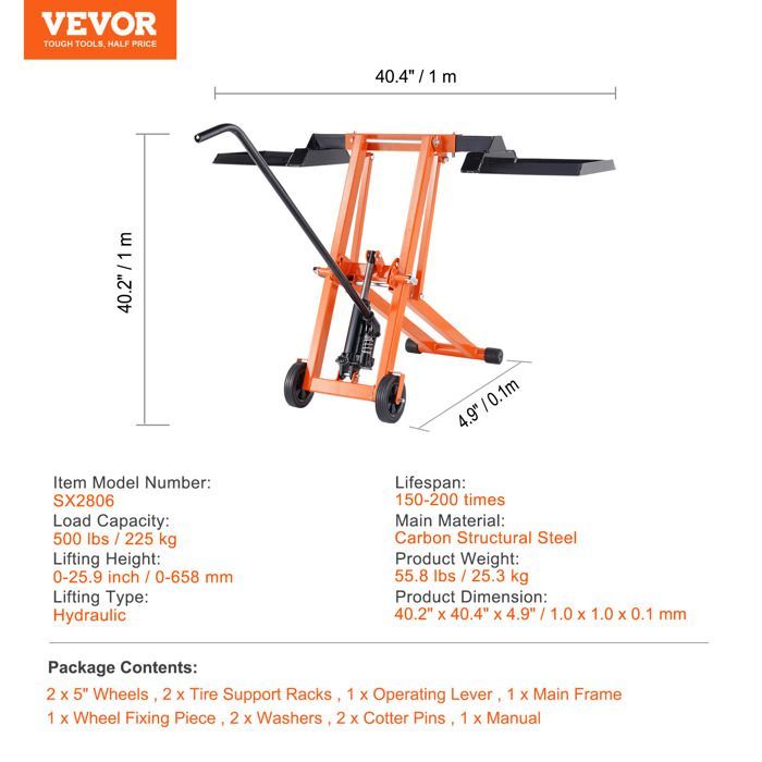 VEVOR Zitmaaierlift met groot draagvermogen 225 kg - Hydraulische krik voor zitmaaiers - Oranje