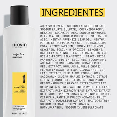 Nioxin Professionals Scalp Shampoo 1 Natural Uncreated Hair Targets Shampoo Luonnollinen hiusten vahvuus ja volyymi 300 ml 300 ml