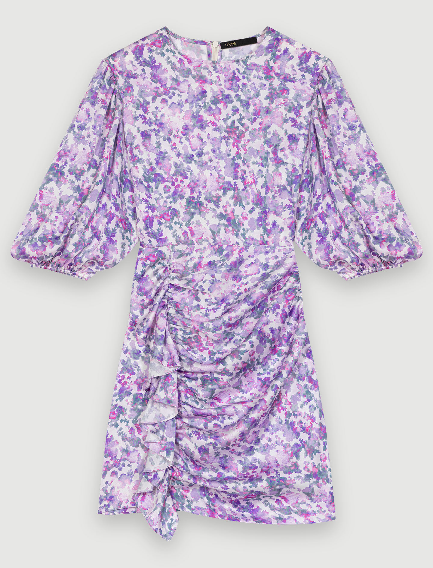 Korte gedrapeerde jurk met bloemen - Fleurs buvard