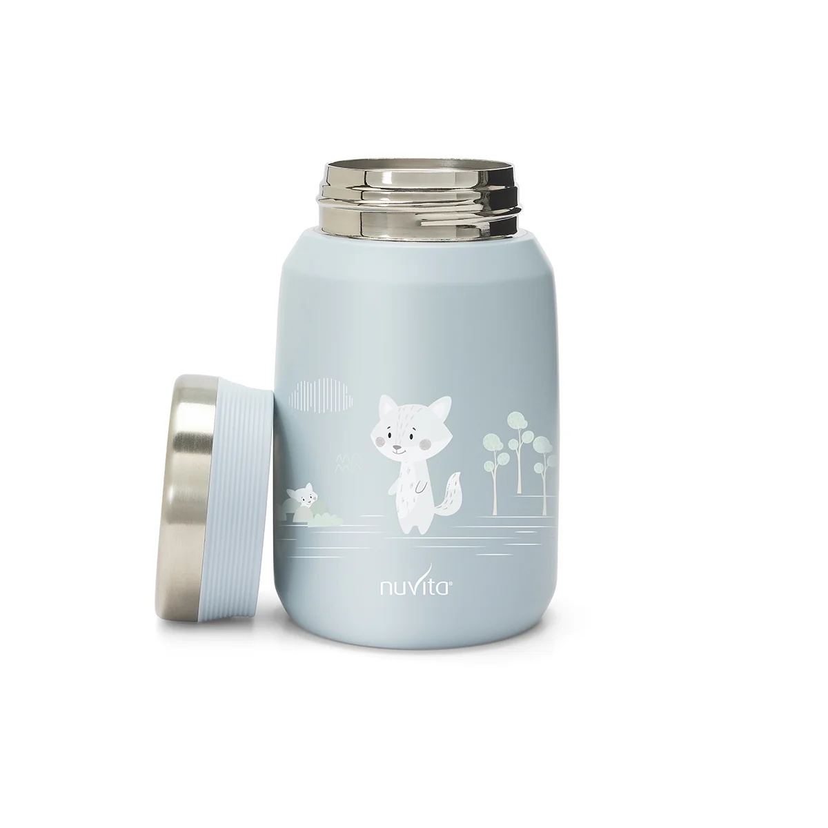 NUVITA Nuvita roestvrijstalen thermoskan voor vloeibare/vaste voeding, blauw, 500 ml, luchtdichte sluiting, geschikt voor babyvoeding en bouillon.