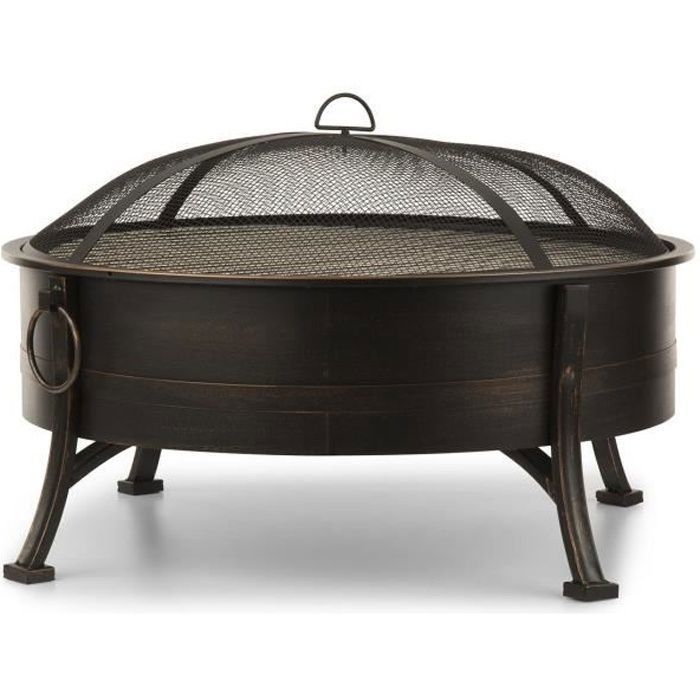 Brasero - Blumfeldt Catania - 2 en 1 Ø 80 cm con parrilla - Brasero para barbacoa - Diseño de acero bruñido