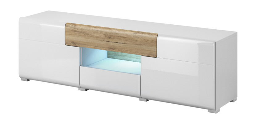 Szafka RTV TOLEDO 2D2S 159 biała połysk/dąb san remo