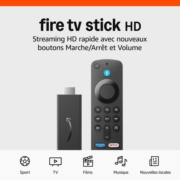 Fire TV Stick HD - AMAZON - Control remoto por voz Alexa - Transmisión Full HD - Negro - 1080p