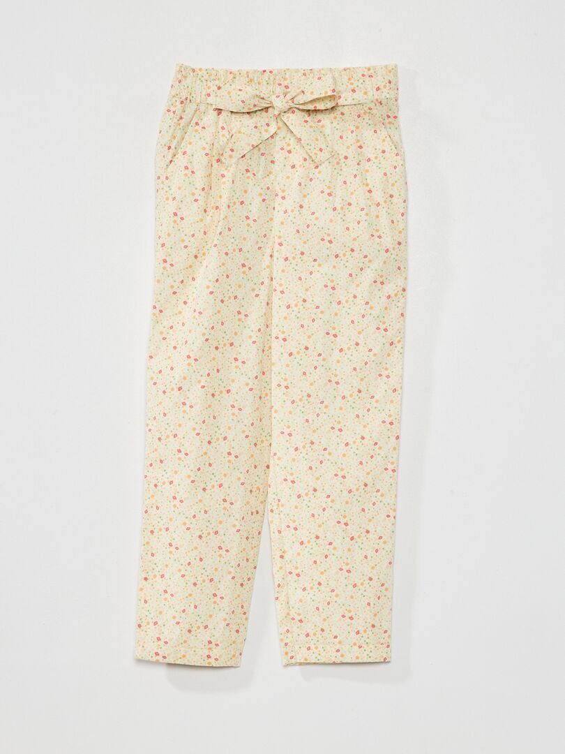 Pantalones rectos estampados con cinturón - BLANCO