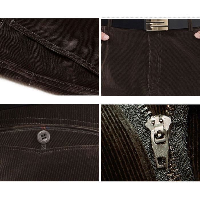 Pantalon Hiver Homme Epais Velours Côtelé Doublé Polaire Coupe Droite Pantalon Stretch Chaud Couleur Unie