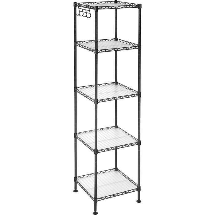 SONGMICS - Metalen badkameropbergkolom - Draagvermogen 100 kg - 5 kunststof planken - Zwart