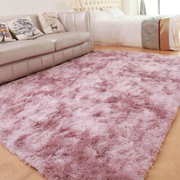 Alfombra de pelo largo para sala de estar, 160 x 230 cm, suave, rosa, de fibra de polipropileno, antideslizante.