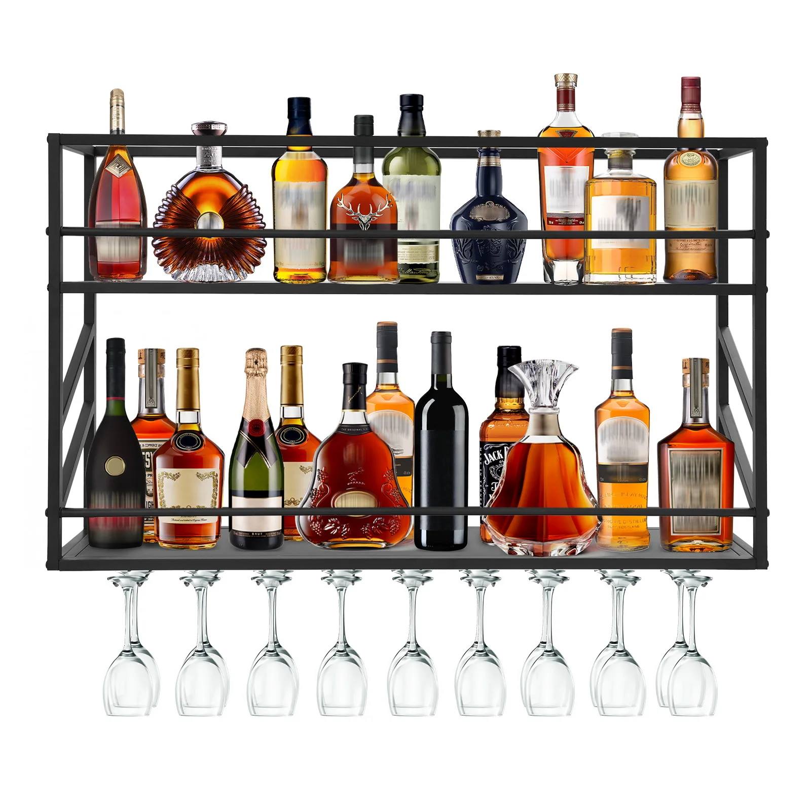 Portabottiglie a doppio strato da parete, portabottiglie in metallo per conservare ed esporre il vino in bar domestici e ristoranti.（100*20*62 cm)