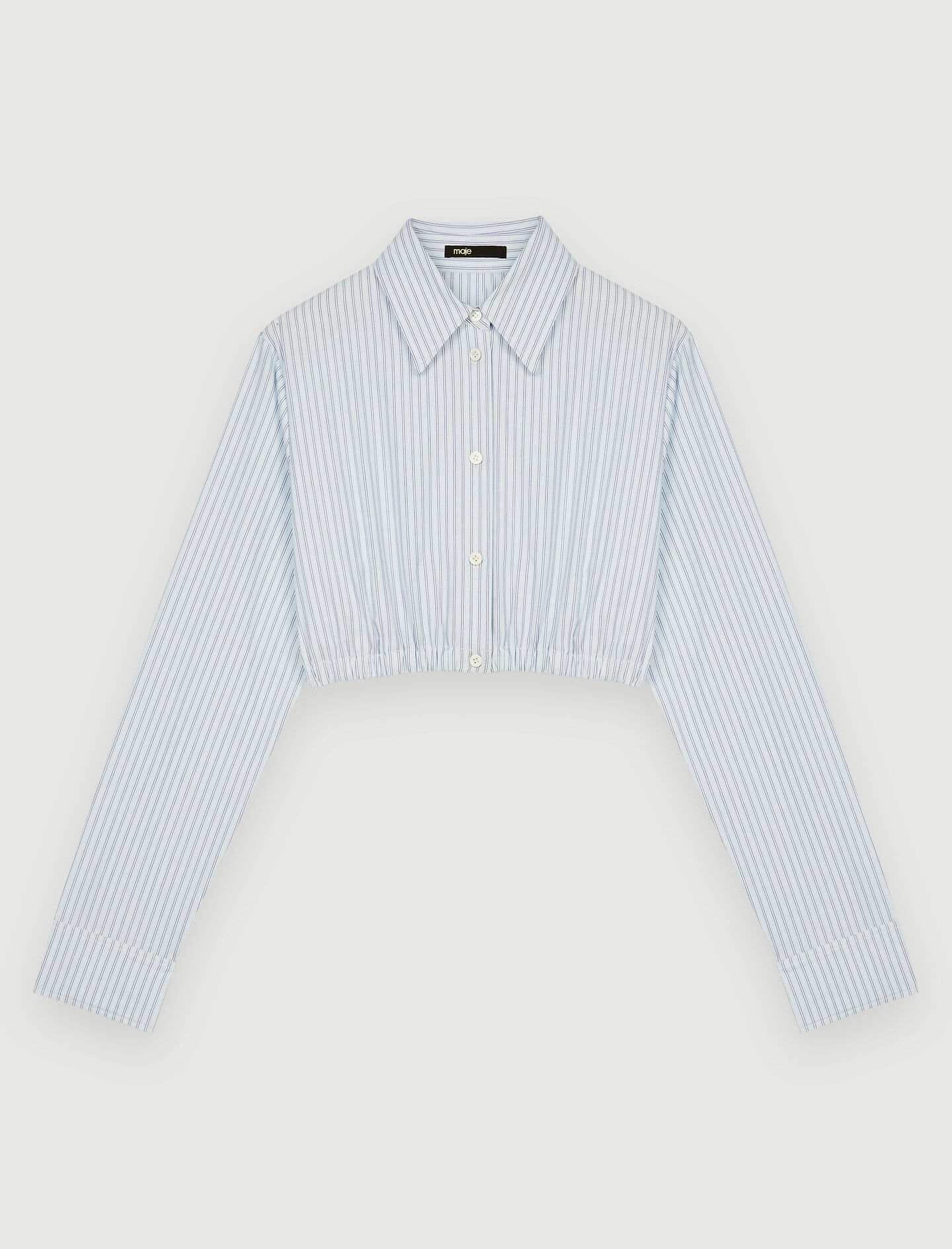 Gestreept cropped shirt van poplin - Lichtblauw