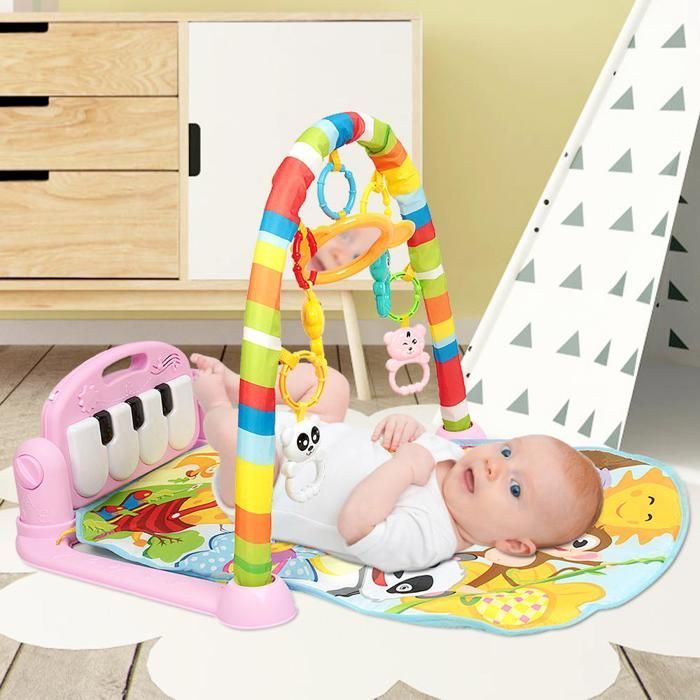Alfombra de juegos para bebés MIPAN - Área para bebés - Alfombra de juegos para recién nacidos con música y luces - 80×48×41cm - Rosa