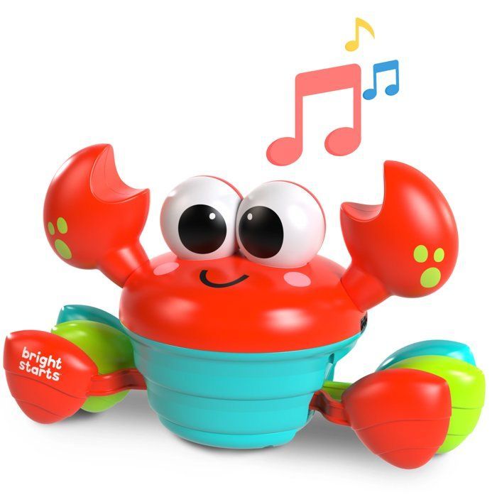 BRIGHT STARTS Loopkrab, Babyspeelgoed 6M+, Muzikaal speelgoed, Speelgoed voor grove en fijne motoriek, Obstakelsensoren, Rood